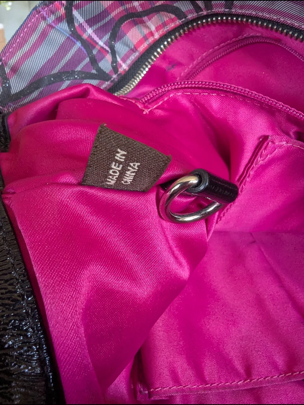 Coach Pink and Purple Plaid Signature Tote